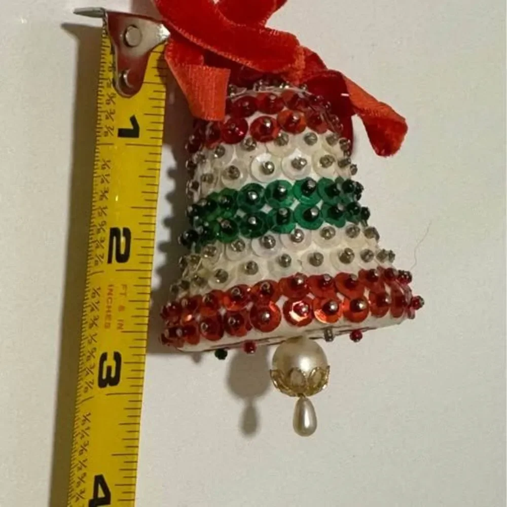 Vintage Push Pin Sequin and Bead Bell Christmas Ornament